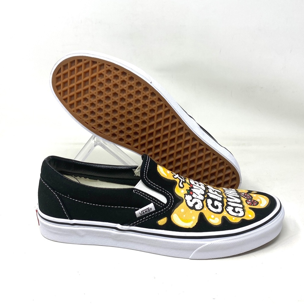 VANS Slip On Sneakers Canvas Yellow Black Men's Skate Low Top Custom Alsu01247 - Picture 10 of 10